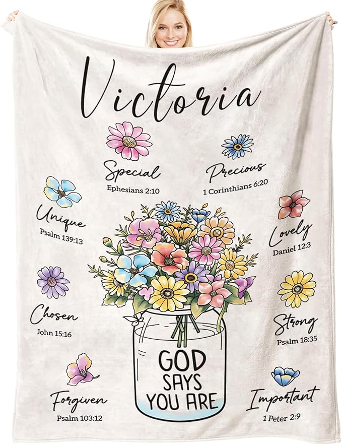 Personalized Christian Gifts for Women, Custom Christian Blanket with Flowers, God Says You Are Floral Inspirational Name ...