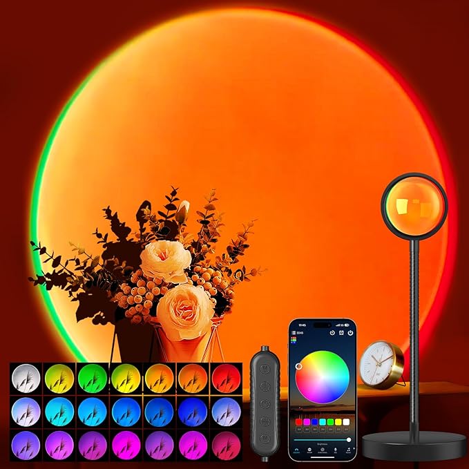 Neroupe Sunset Lamp Projector with APP & Button Control, 360 Degree Rotation Multiple Colors Changing LED Lamp Night Ligh...