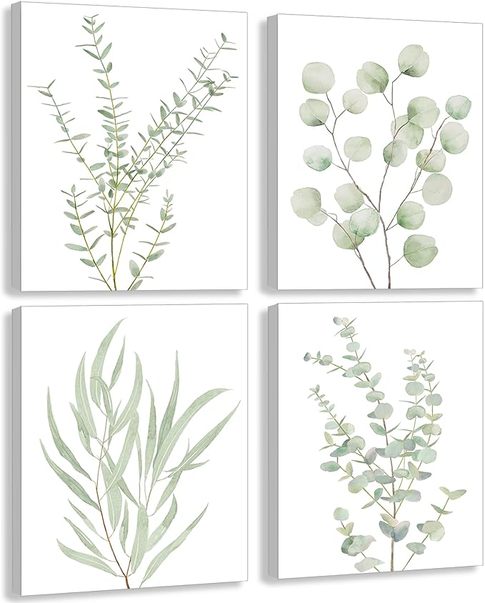 Erctoo Botanical Plant Canvas Wall Art, Framed Boho Wall Decor for Bathroom, Minimalist Aesthetic Bedroom Wall Art, Sage G...