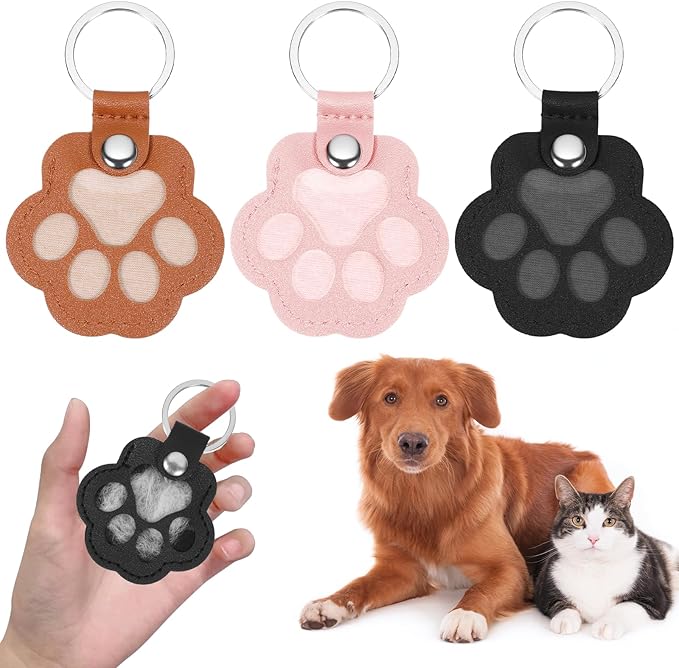 Hpmjz 3 Pcs Dog Hair Collector Keychains Paw Print Keychain Pet Memorial Gifts Cute Leather Hair Keepsake Keyring Pet Fur ...
