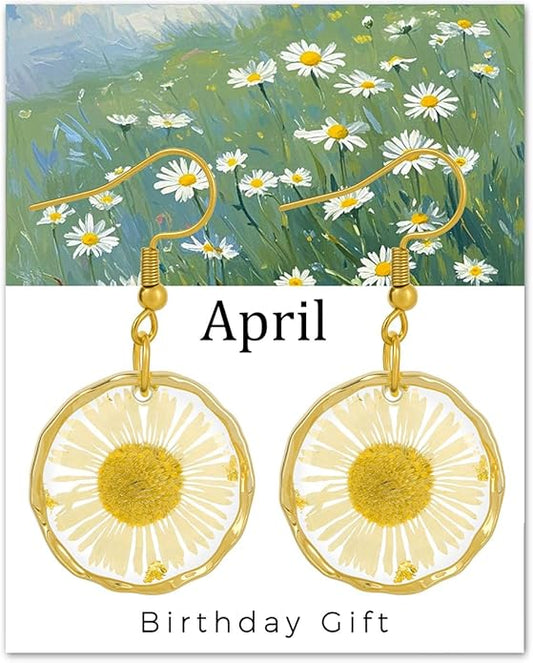 Birth Flower Earrings for Women Handmade Month Real Pressed Earrings Unique Resin Dangle Plant Earrings Dry Flowers Great ...