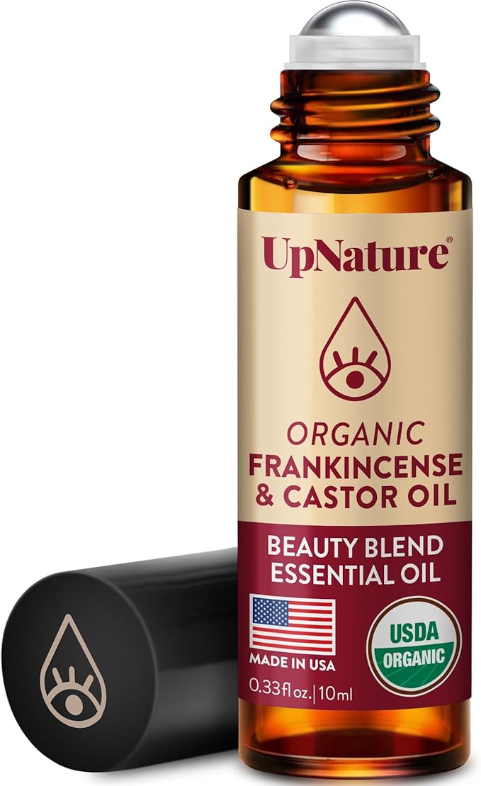 UpNature Beauty Castor Oil Roll On Eye Roller - 100% Organic Frankincense and Castor Oil for Face, Dark Circles, Fine Line...