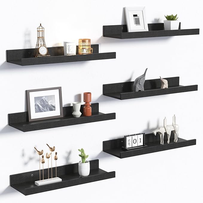 upsimples Floating Shelves for Wall, Wall Shelves for Decor Storage Set of 6, Wall Mounted Wood Shelf for Bedroom, Living ...
