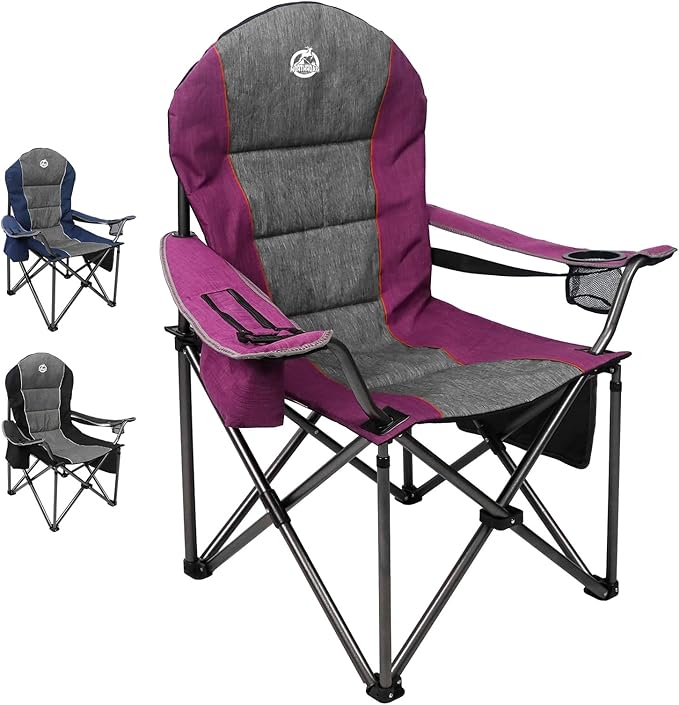 Northroad Oversized Portable Camping Chair, Full Padded Outdoor Folding Chair Support 350 LBS, Heavy Duty Lawn Chair with ...