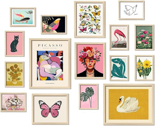 16 PCS Framed Eclectic Wall Art Decor, Modern Maximalist Home Gallery Wall Frame Set Prints for Bedroom Bathroom, Posters ...