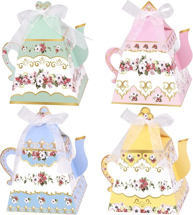 24Pcs Flower Tea Party Favor Gift Boxes Mini Teapot Candy Box Theme Tea Pot Party Decorations for Wedding Birthday Baby Sh...