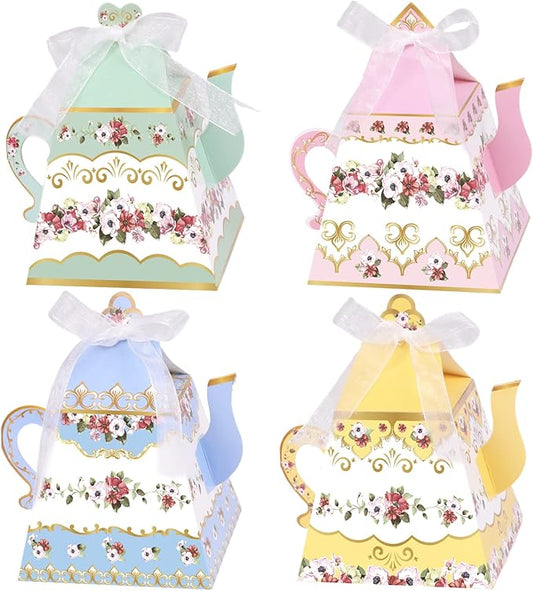 24Pcs Flower Tea Party Favor Gift Boxes Mini Teapot Candy Box Theme Tea Pot Party Decorations for Wedding Birthday Baby Sh...