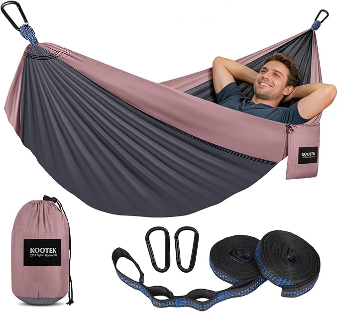 Kootek Camping Hammock, Portable Hammocks with Tree Straps & Attached Carry Bag, Camping Essentials Gear, Perfect for Outs...