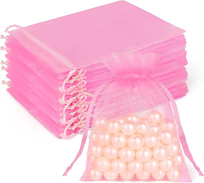 Crweety 50 Pcs Pink Organza Bags 3x4 In, Small Gift Bags Bulk for Jewelry Candy Soap Makeup Sachet, Cute Mini Mesh Gift Ba...
