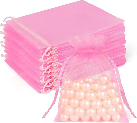 Crweety 50 Pcs Pink Organza Bags 3x4 In, Small Gift Bags Bulk for Jewelry Candy Soap Makeup Sachet, Cute Mini Mesh Gift Ba...
