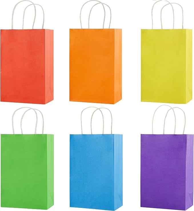 SUNCOLOR 24-Pack Rainbow Gift Bags with Handles, 8" Multi-Color Paper Party Favor Bags for Goodies. Birthdays, Events, Cla...