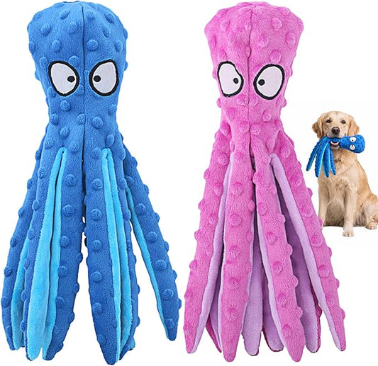 HGB Squeaky Dog Toys - Octopus No Stuffing Crinkle Plush Large Dog Toys to Keep Them Busy, Interactive Puppy Teething Chew...