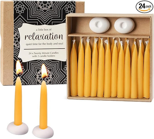 DEYBBY 20 Minute Beeswax Meditation Candles for Relaxation - 24pcs Mini Beeswax Taper Candle Gift Set with 2 Small Candle ...