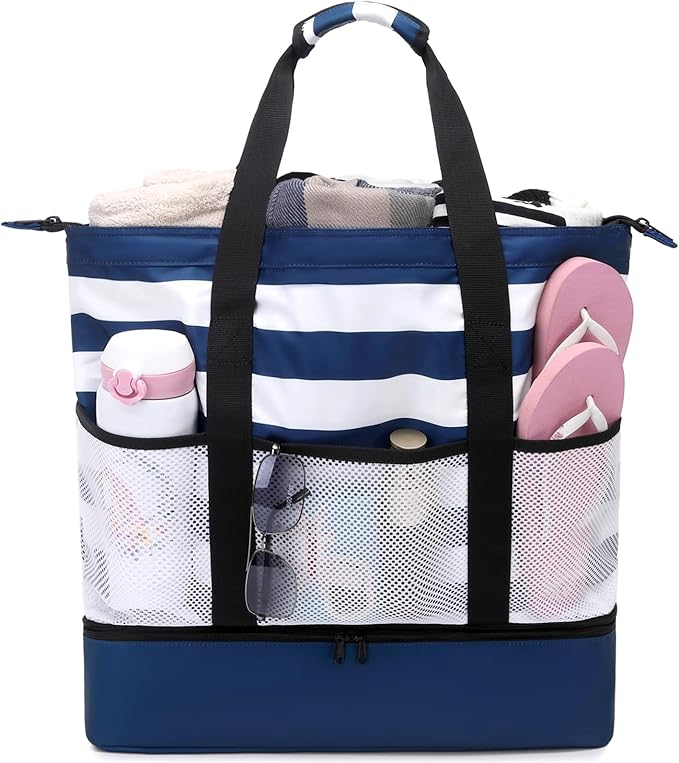 JIANYA Beach Bag Women Waterproof Sandproof Beach Tote Bags with Cooler Top Zipper Large Totes for Pool Travel Daily
