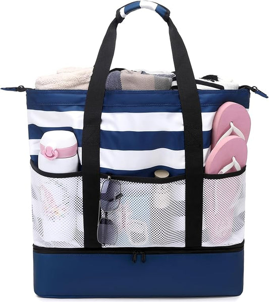 JIANYA Beach Bag Women Waterproof Sandproof Beach Tote Bags with Cooler Top Zipper Large Totes for Pool Travel Daily