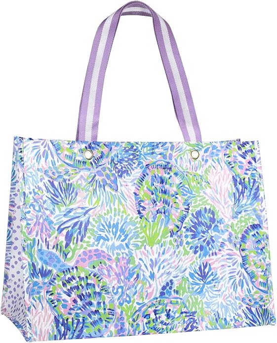 Lilly Pulitzer XL Market Shopper Bag, Oversize Reusable Grocery Tote with Comfortable Shoulder Straps