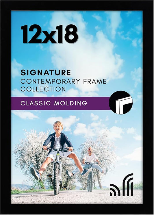 Americanflat 12x18 Poster Frame with Shatter-Resistant Glass - Signature Collection - Gallery-Style Frames Made of Enginee...