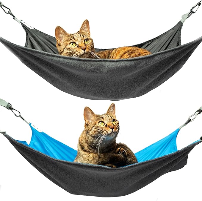 QIPAN 2 Pieces Cat Hammock Hunging for Cage,Reversible Washable Soft Outdoor Cat Mat,Waterproof Cooling Kittens Pad with A...