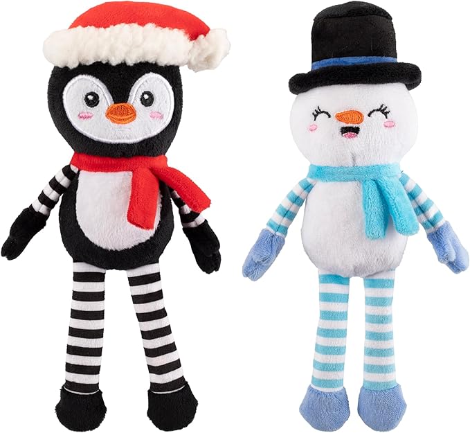 Fringe Studio Pet Toy, Ultimate CHILLERS Plush Dog Toy 2 Piece Set, Penguin & Snowman, PetShop Collection (312066)