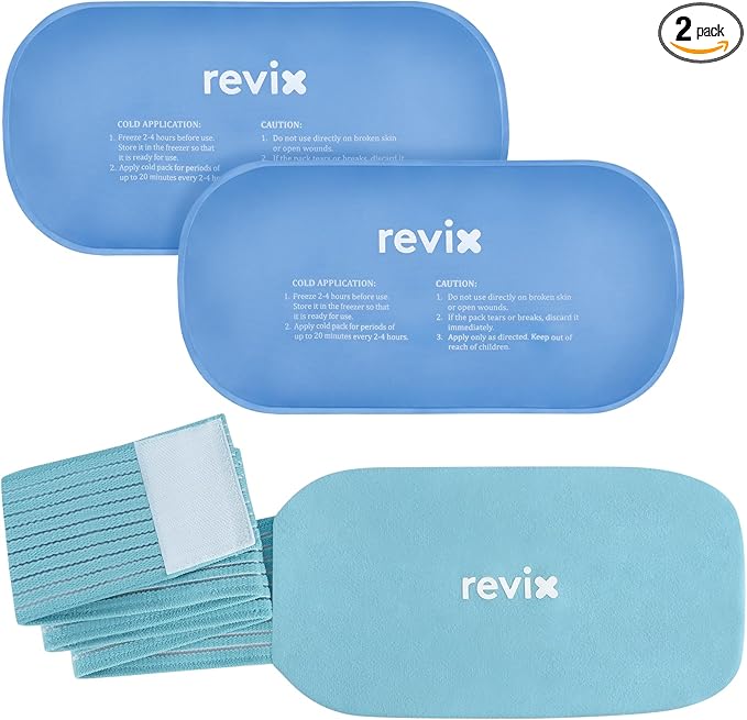 REVIX Ice Packs for Injuries Reusable, 2 Packs Hot and Cold Pack with Adjustable Strap, Flexible Ice Wraps for Joints and ...