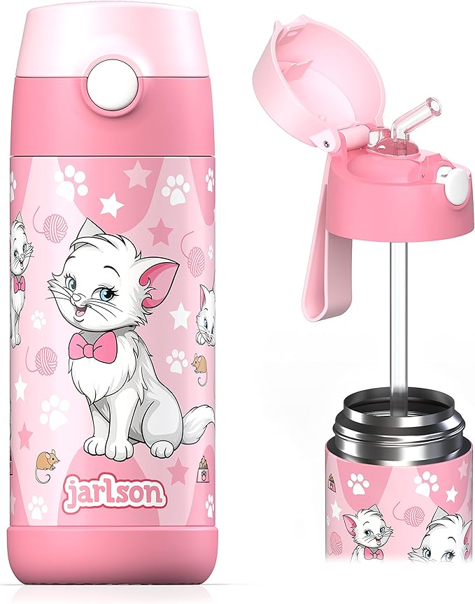 Jarlson® Kids Water Bottle CHARLI [12OZ] - Stainless Steel Thermo Bottle with Straw - Insulated, Spill Proof Waterbottle f...