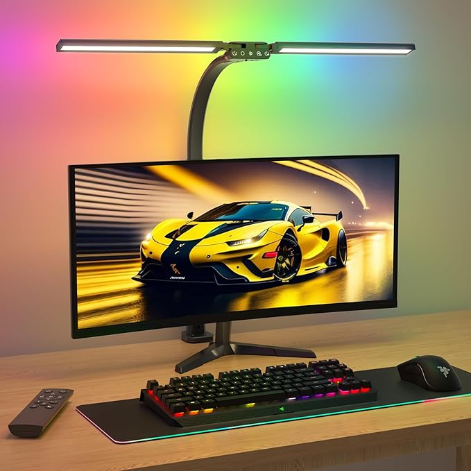 SIBRILLE Upgraded LED Desk Lamp for Home Office with RGB, Rotatable Computer Desk Light with Remote, Tall Table Lamp with ...