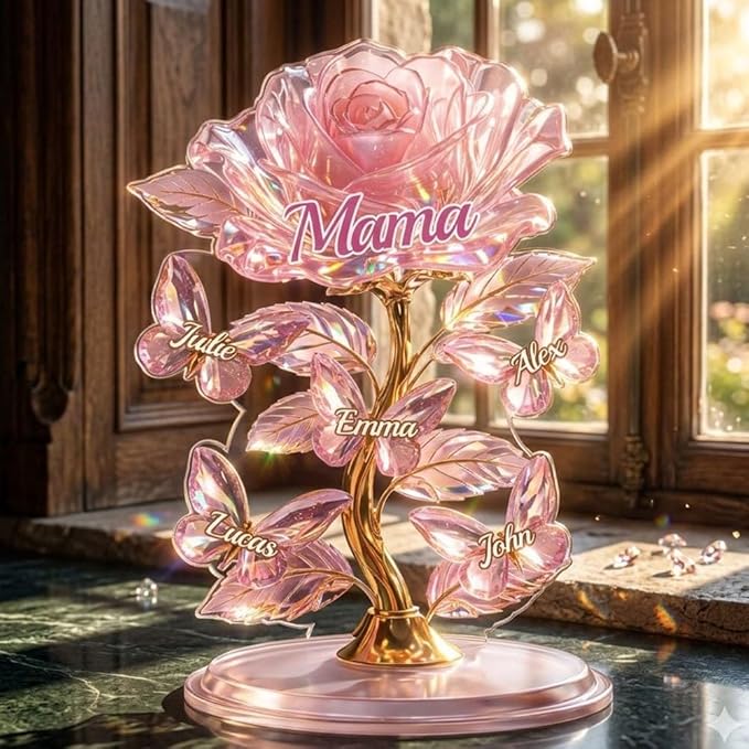 Personalized Mom Gift 2D Acrylic Flower Bouquet with Names, Mothers Day Birthday Gifts for Mom Grandma Nana, Custom Family...