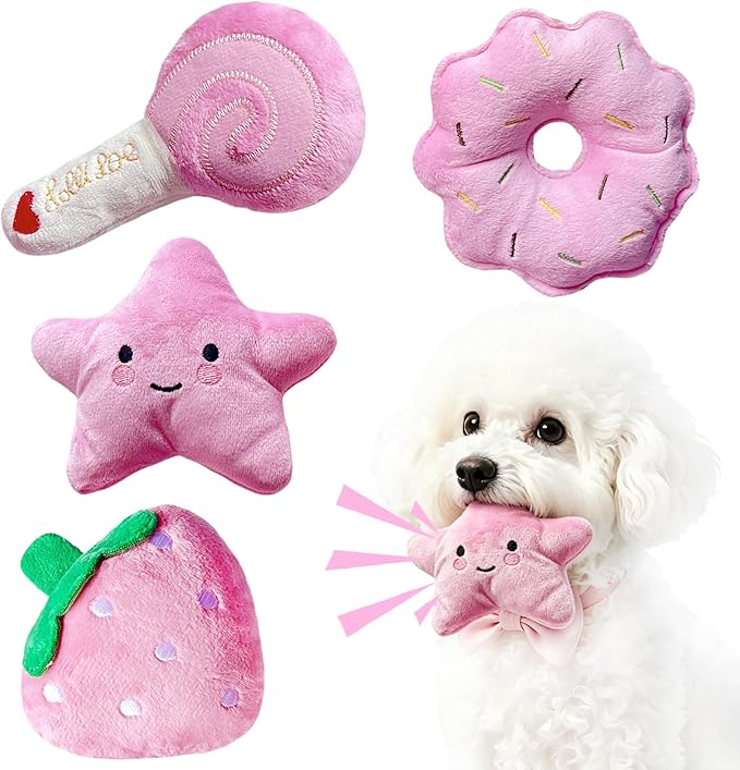 MOSYZEO Small Dog Toys, Squeaky Dog Toy for Small Dogs- Pink Cute Puppy Toys, 4 Packs Pet Chew Toys for Fun, Interactive D...