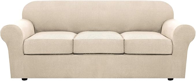 H.VERSAILTEX 4 Piece Stretch Couch Covers for 3 Cushion Couch Sofa Furniture Slipcovers Feature Upgraded Thicker Jacquard ...