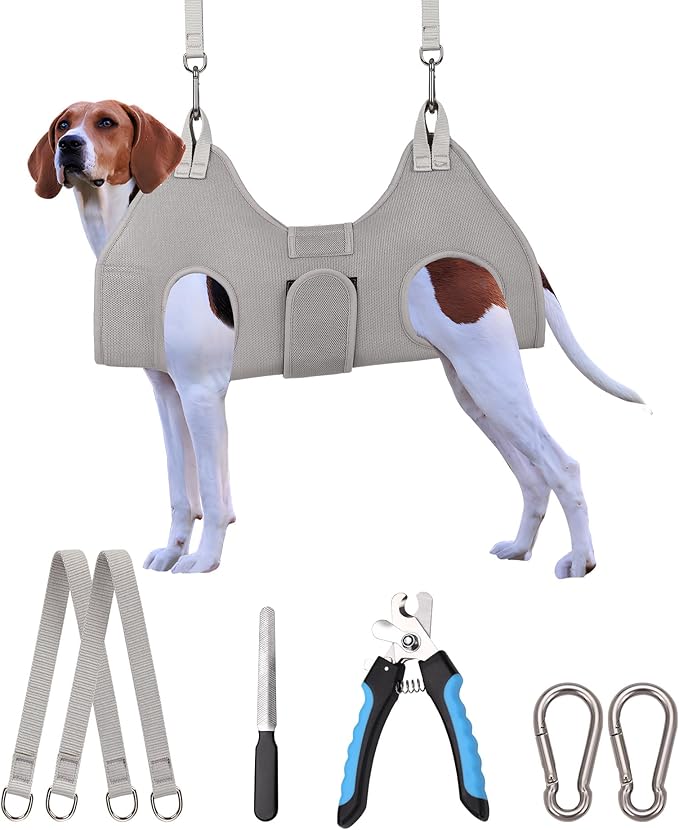 Kkiimatt Dog Grooming Hammock Harness, M-Large Dog Hammock for Nail Trim, Gray Dog Restraint for Nail Clipping,Dog Groomin...
