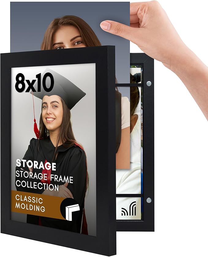 Americanflat 8x10 Picture Frame with Storage - Quick Change Storage Frames with Shatter-Resistant Glass - Holds 35 Photos...