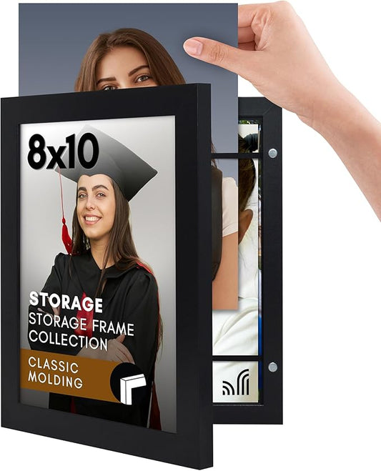 Americanflat 8x10 Picture Frame with Storage - Quick Change Storage Frames with Shatter-Resistant Glass - Holds 35 Photos...