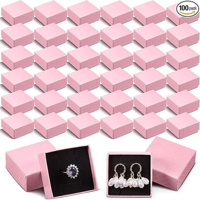 Landical 100 Pcs Jewelry Ring Gift Box 2'' x 2'' x 1'' Small Cardboard Earring Ring Gift Box with Velvet and Sponge Liner ...