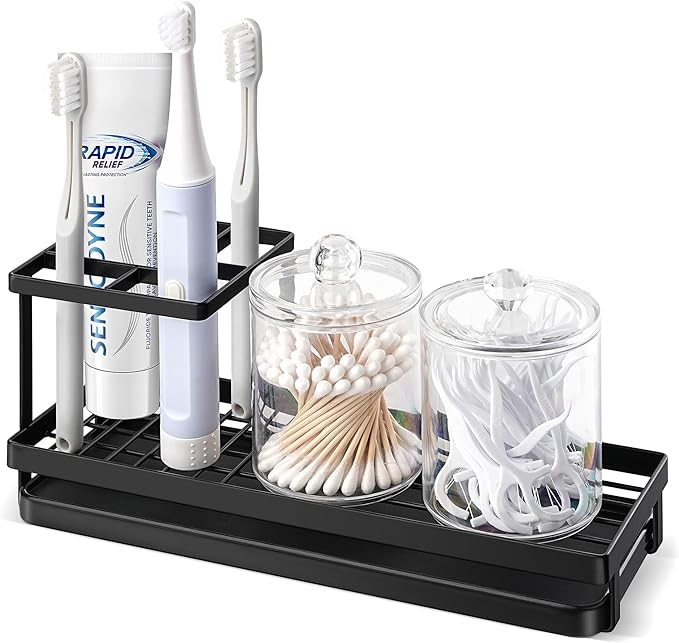 MYITYARD Toothbrush Holders for Bathrooms, 4 Slots Rustproof Metal Tooth Brushing Organizer with Drainage, Electric Tooth ...