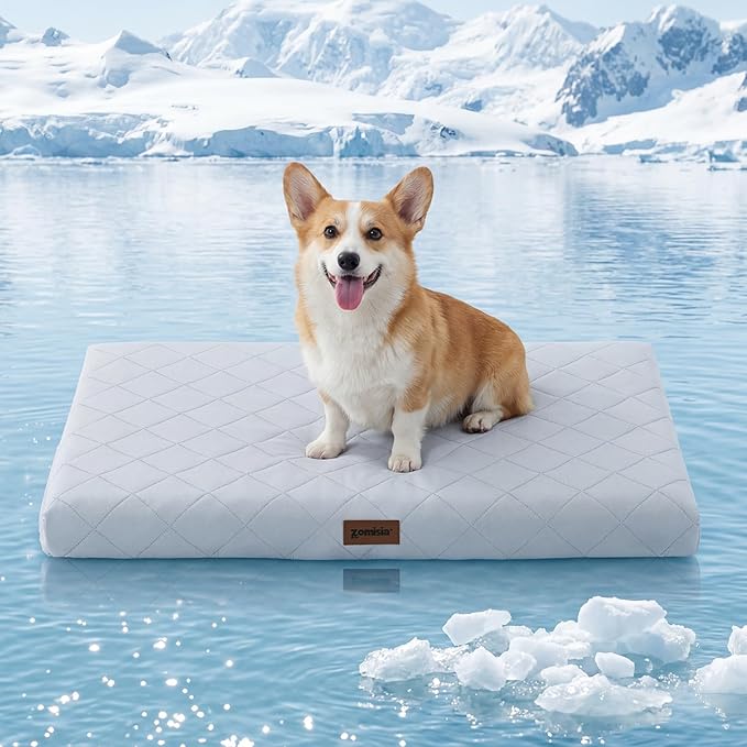 ZOMISIA Orthopedic Cooling Dog Beds Large Sized Dog, Q-Max>0.5 Cooling Mat with Removable Washable Cover, Breathable Egg C...