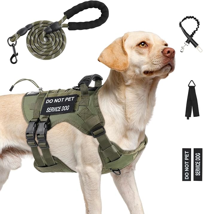 Yungaspy No Pull Tactical Dog Harness for Large Dogs, Escape Proof Molle Dog Vest Harness and Leash Set, Adjustable Milita...