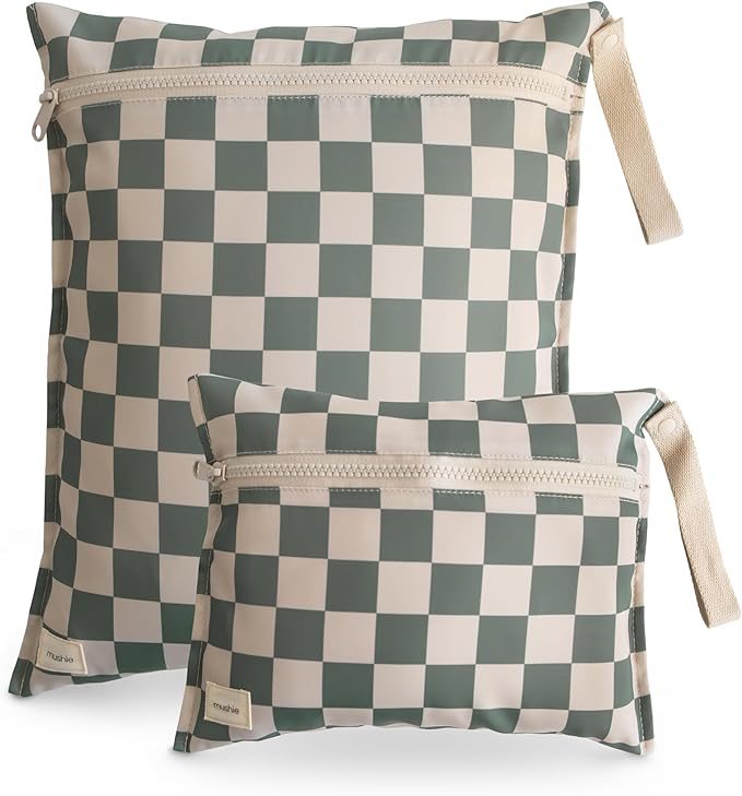 mushie Water Resistant Wet Bags | Large & Small Reusable Storage Bag for Baby Items and Travel | Zippered Pockets with Han...