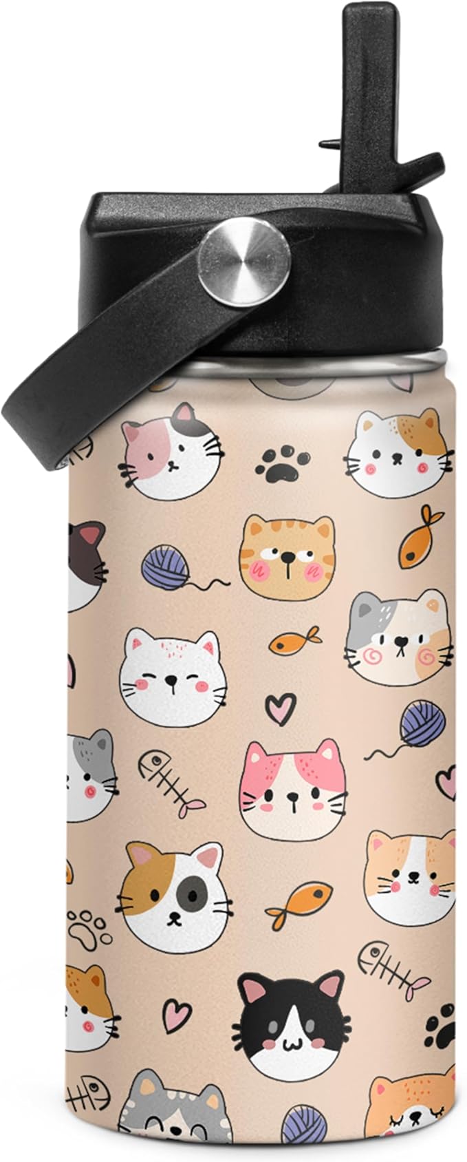SANDJEST Kids Water Bottle Cat Water Bottles 12oz with Straw Insulated Stainless Steel Travel School Tumbler Double Wall V...