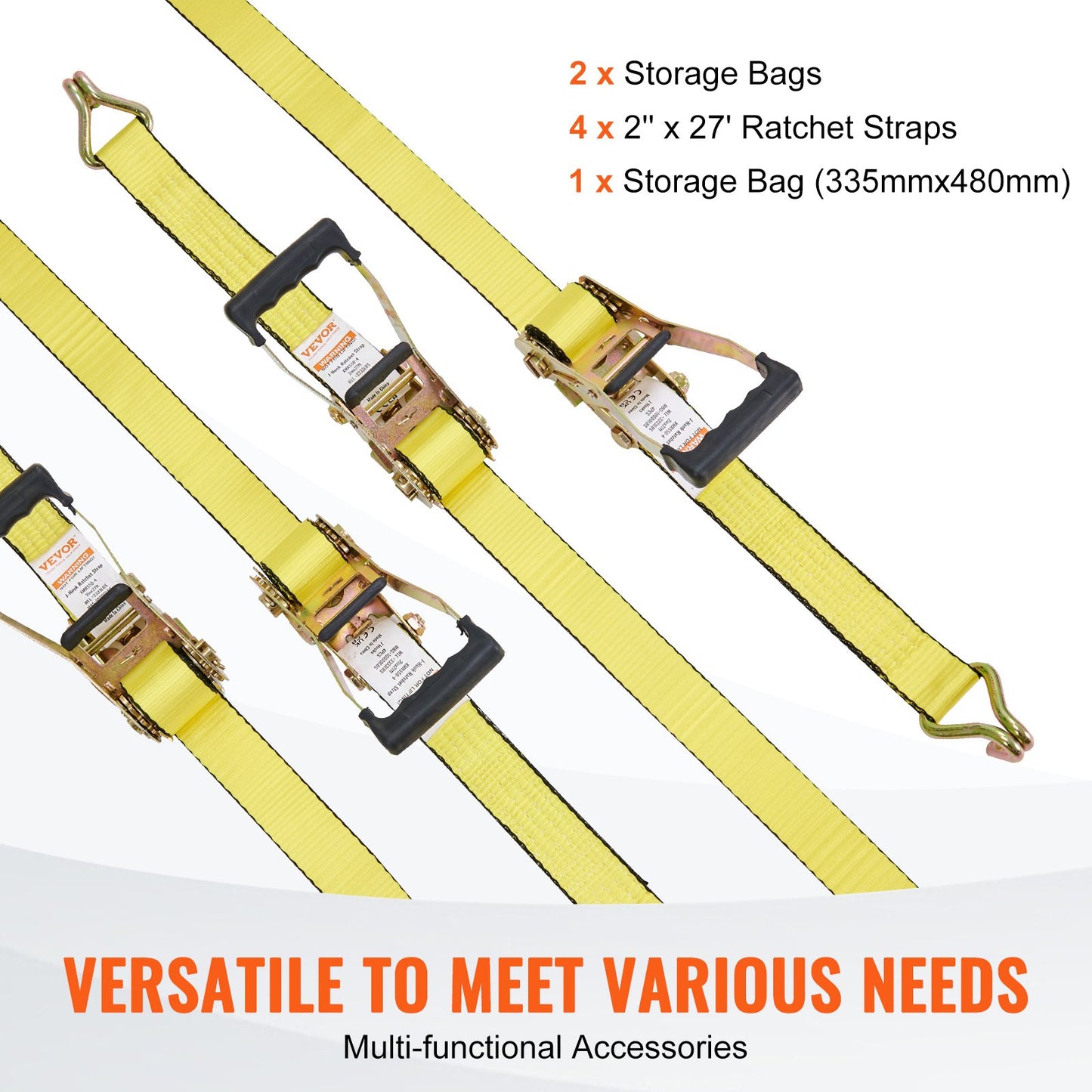 Ratchet Tie Down Straps, 4PK, 10000 Lb Break Strength, Double J Hook Includes 4 Premium 2' X 27' Rachet Tie Downs With Padded Handles, For Moving Securing Cargo, Appliances, Lawn Equipment