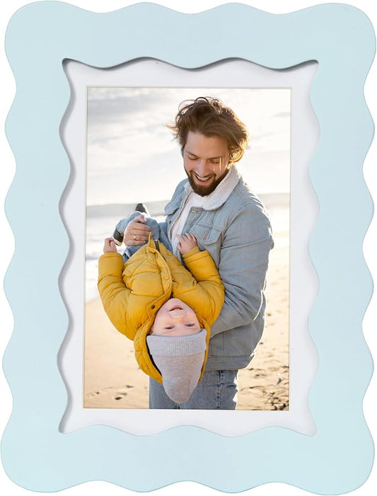 NWDCLF 5x7 Cute Picture Frame, Wavy Curved Photo Frame with 4x6 Mat and Real Glass, Unique Funky Frame for Table and Wall ...