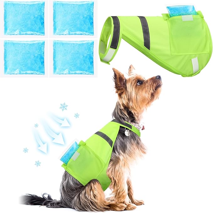 Aliceset 2 Pcs Dog Cooling Vest with 4 Recyclable Ice Pack Summer Outdoor Dog Cooling Harness Pet Adjustable Jacket Coole...