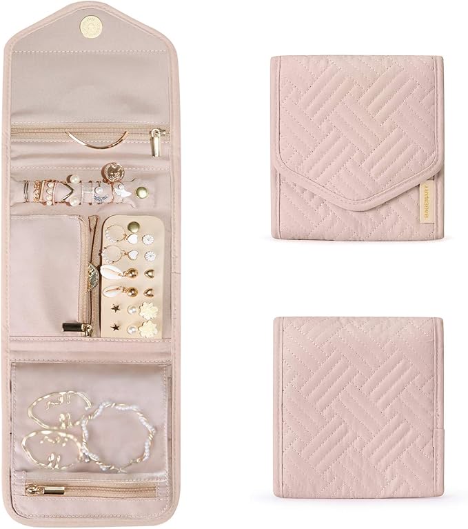 BAGSMART Travel Jewelry Organizer Case Foldable Small Jewelry Roll for Journey Rings, Necklaces, Earrings, Bracelets,Mini,...
