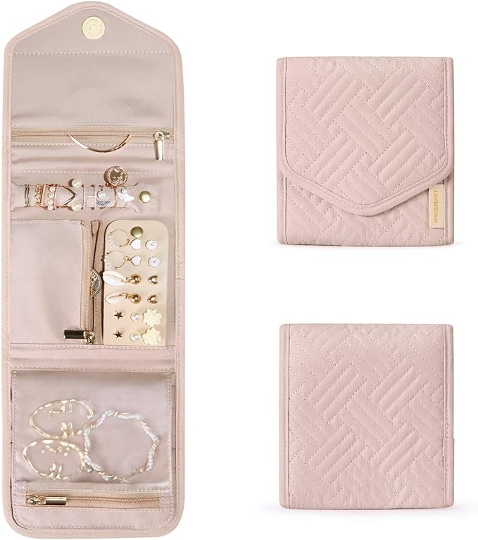 BAGSMART Travel Jewelry Organizer Case Foldable Small Jewelry Roll for Journey Rings, Necklaces, Earrings, Bracelets,Mini,...