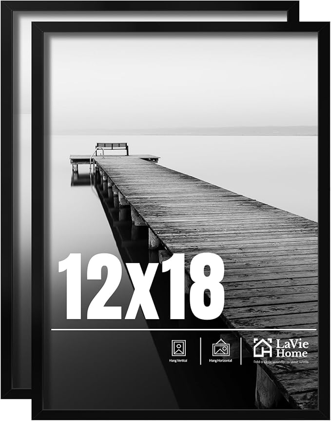 LaVie Home 12x18 Picture Frame 2 pack, Display Pictures 12 x 18 Poster Frame, 12x18 Black Photo Frame with HD Plexiglass, ...