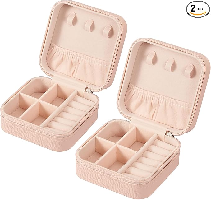 KYHYFJMD Travel Jewelry Case 2 Pack Mini Travel jewelry Box Portable Organizer Women Girls Gift Box for Rings Earrings Nec...