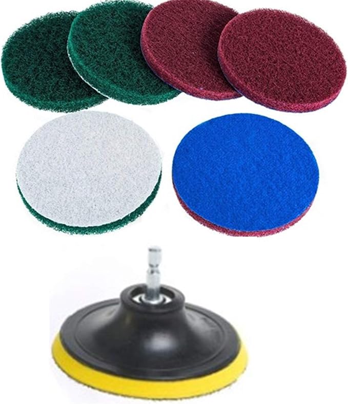DUOSHIDA 4 Inch Drill Powered Brush Tile Scrubber Scouring Pads Cleaning Kit, 2 Different Stiffness, 4-Inch Disc Pad Holde...