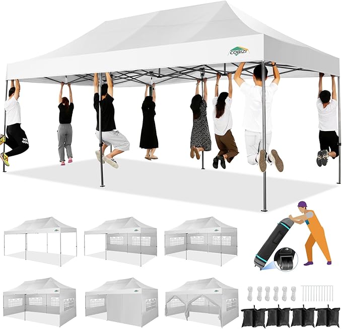 COBIZI 10x20 Heavy Duty Pop up Canopy Tent with 6 sidewalls Easy Up Commercial Outdoor Wedding Party Tents for Parties All...