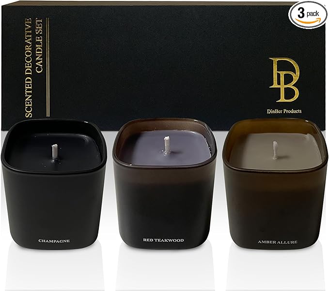 Candle Gift Set – 3 Scented Soy Candles, Clean Burn 50+ Hrs – Flower-Inspired Scents: Amber, Red Tea Wood, Champagne – Bul...