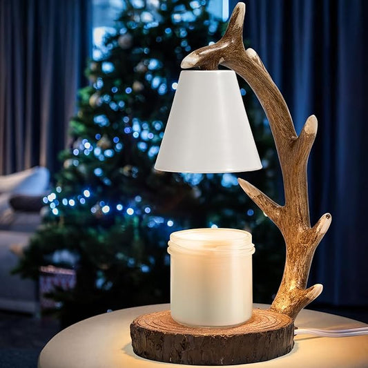 VKYN Candle Lamps,Candle Warmer Lamp with Timer Dimmer for New Home Bedroom Decoration Handcrafted with Resin Reindeer Ant...