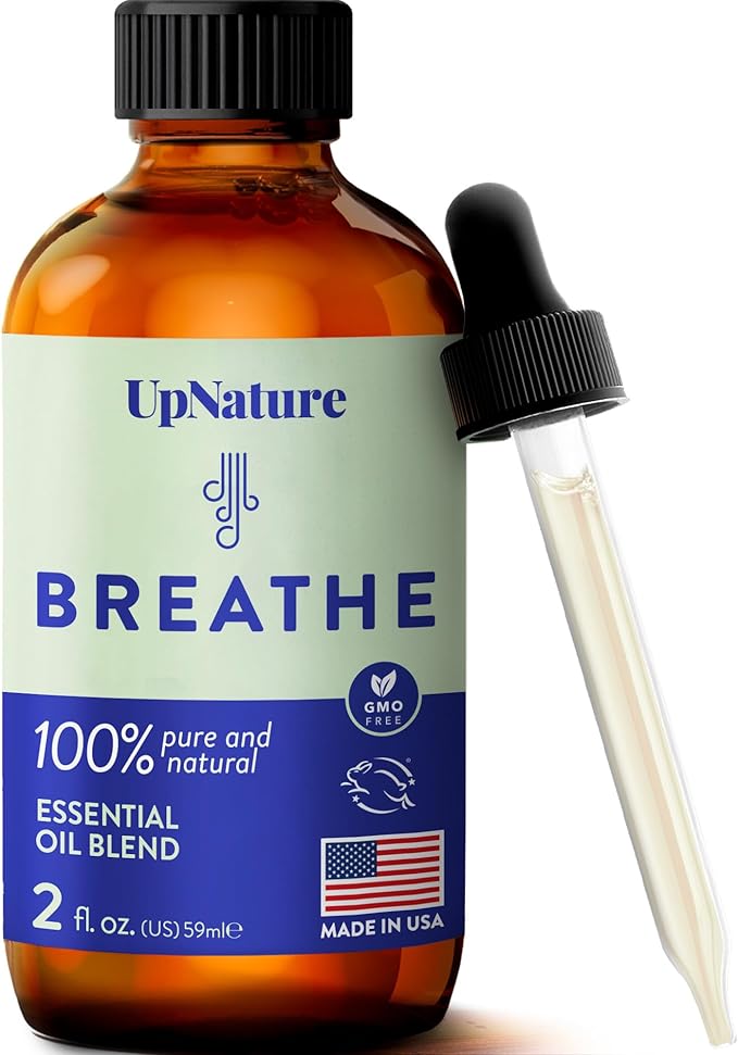UpNature Breathe Essential Oils Blend (Large 2oz) Breath Relief Eucalyptus and Menthol Blend - Essential Oils for Diffuser...
